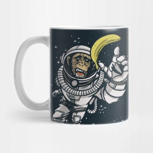 Funny Chimpanzee Astronaut Chasing Banana in Outer Space Mug